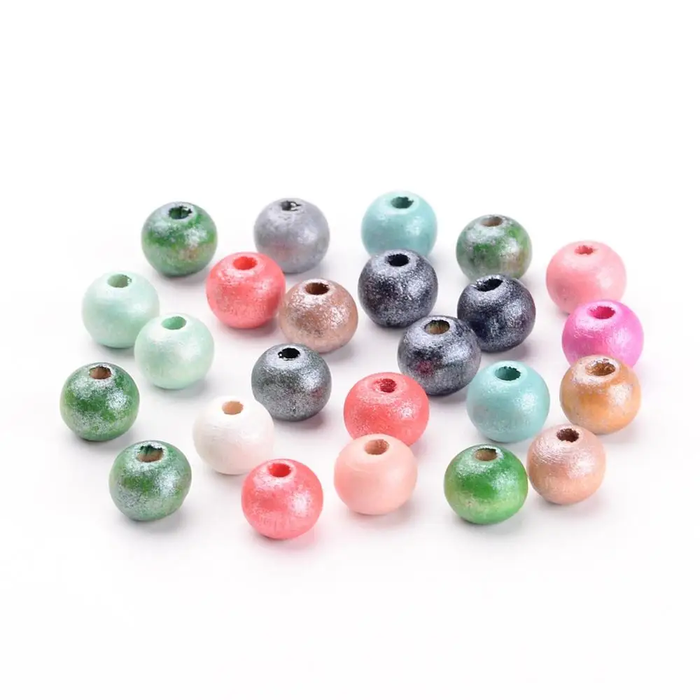 PandaHall 8mm Round Dyed Lead Free Mixed Color Wood Beads