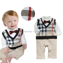 Retail 2015 100%cotton baby boy roupas de bebe  Critical gentleman bow long sleeve  baby boy clothes