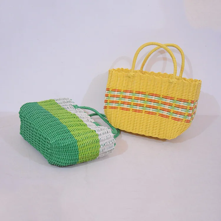 Manufacture Custom Size Colorful Laundry Plastic Rattan Woven Storage Basket
