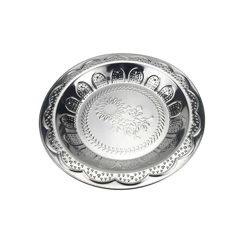 Luxury Stainless Dinner Plates Big Sizes Kitchen Rolls Round Metal Serving Tray Stainless Steel Dining Plate