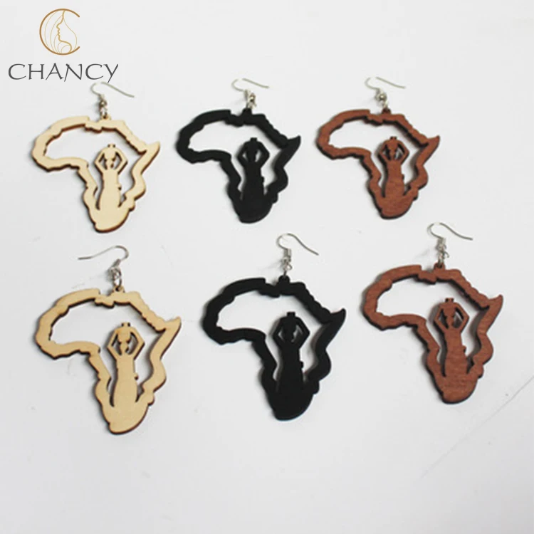 
Africa map earrings africa animal hook earrings wooden african hollow earrings wood jewelry 