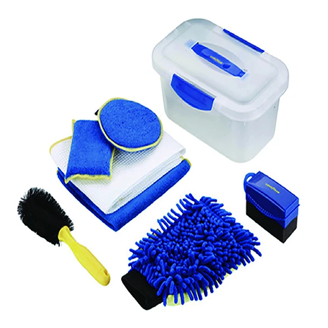 9pcs Assorted Polishing pad rub wiper cloth wash chenille mitt Storage Box car cleaning set car wash kit