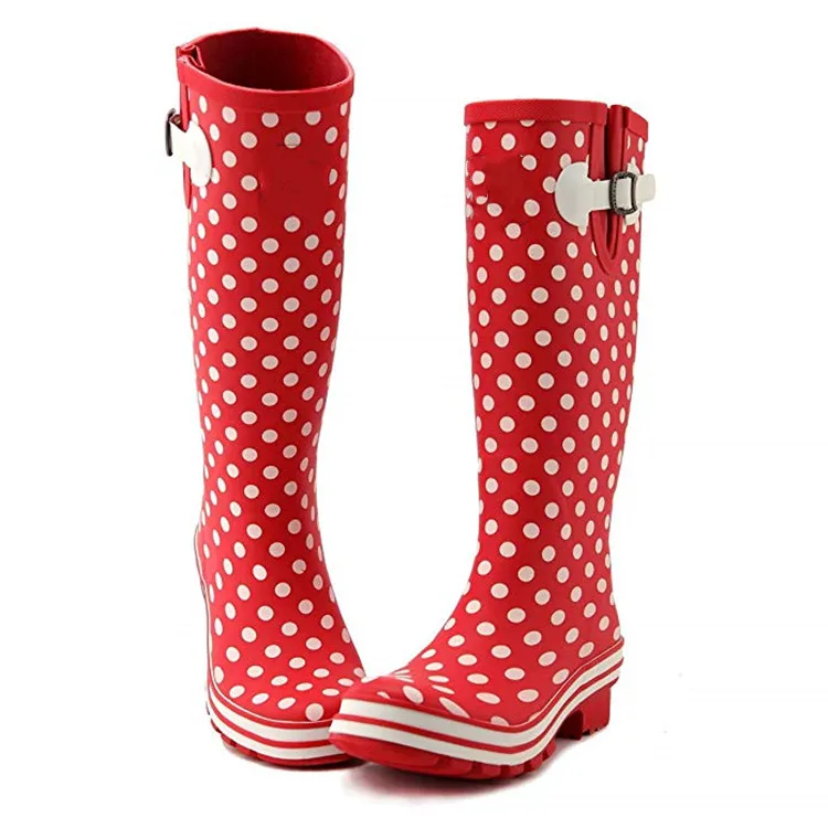 Wholesale Customized Waterproof Non Slip Water Shoes With Custom Printing Rubber High Heels Tall Rain Boots