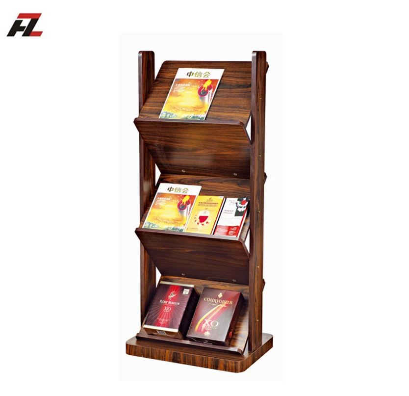 
wooden portable commercial magazine newspapaer display rack stand 
