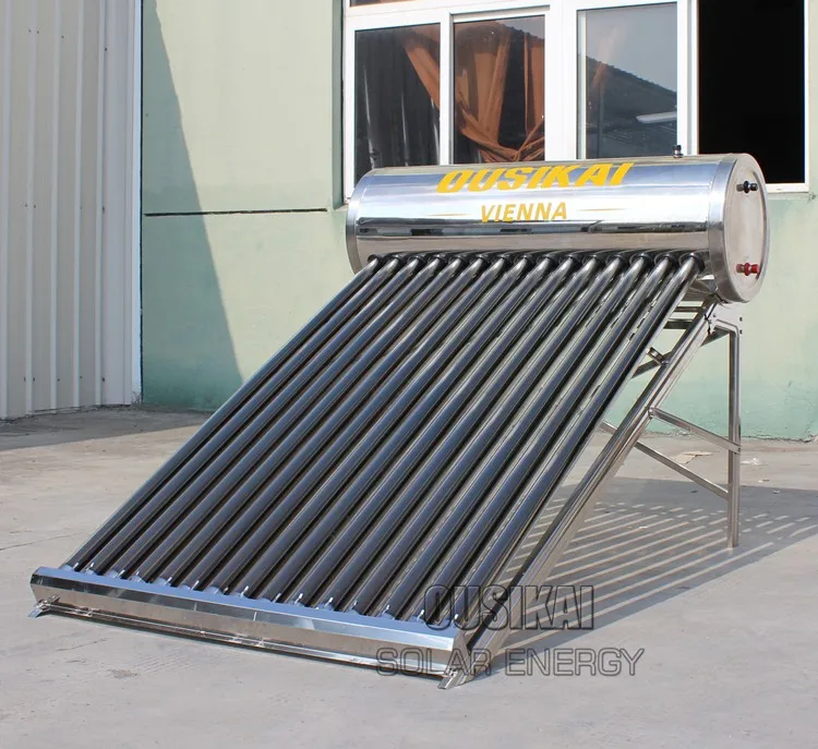 Evacuated tube low pressure solar water heater for slope or flat roof