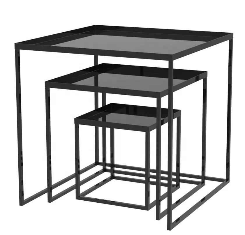 
2019 factory new design 3-piece set metal square nesting coffee table 