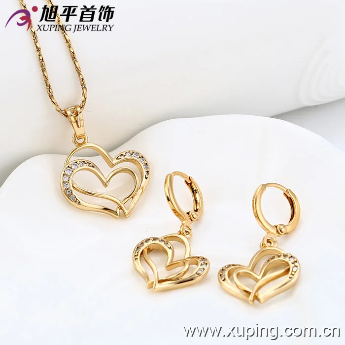 62814- Xuping Women Trendy Double Heart Charms Jewellery Set Finding