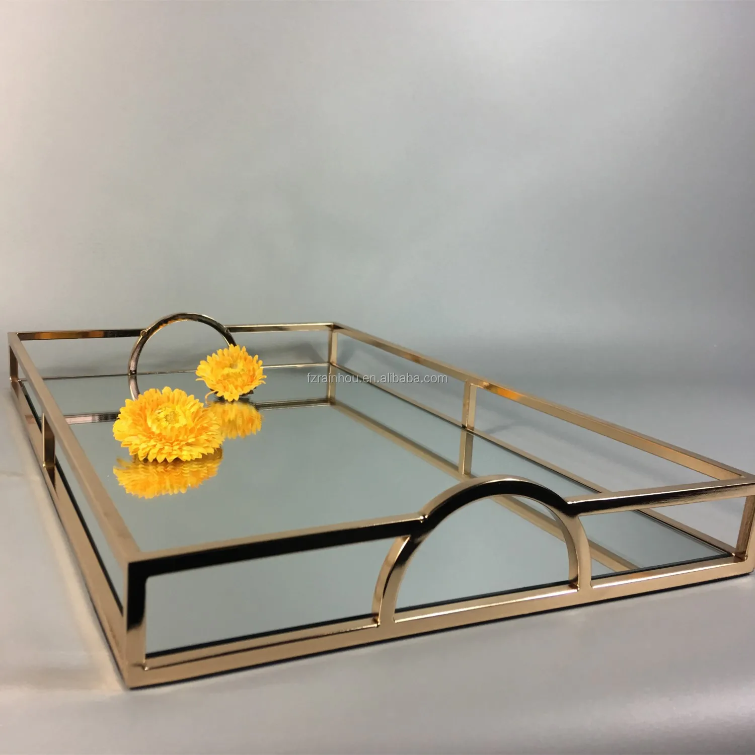 100% handmade rectangle metal vintage glass mirror serving tray for home decor and hotel