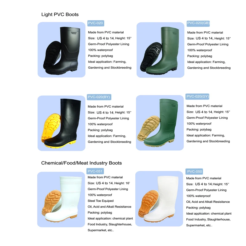 
CE green black PVC plastic gum boots agriculture work safety shoes waterproof protect rain boots workers rubber gumboots for men 
