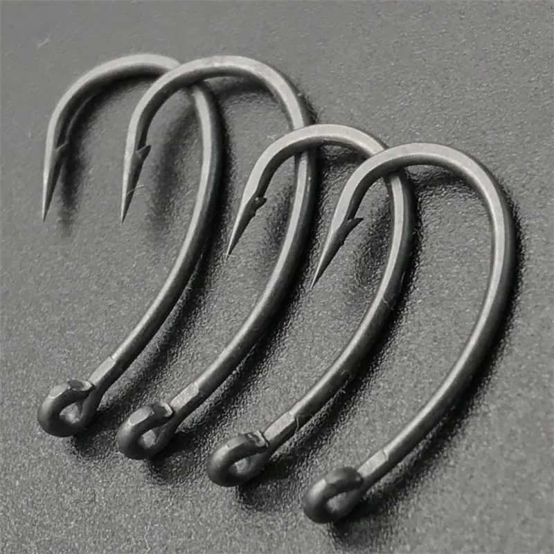 Рыболовный крючок для ловли карпа с покрытием PTEF зазубрендовый захват зазубринами и изогнутым хвостовиком качественный