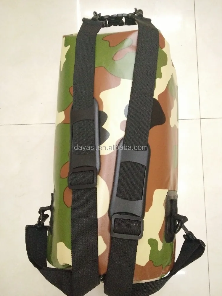 Camo Bag with Net Bag in front For Outdoor Camping Travel ,500D tarpaulin PVC Waterproof Backpack Dry Bag