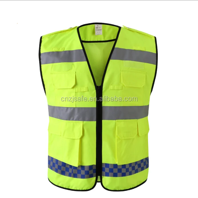 high visibility reflective tape with zipper safety vest