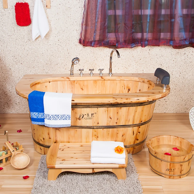 wooden bathtub with Hand rest center drain Soak Body Spa Tubs