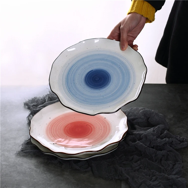 Flower design spiral dinnerware stylish speckled porcelain dinner set for banquet