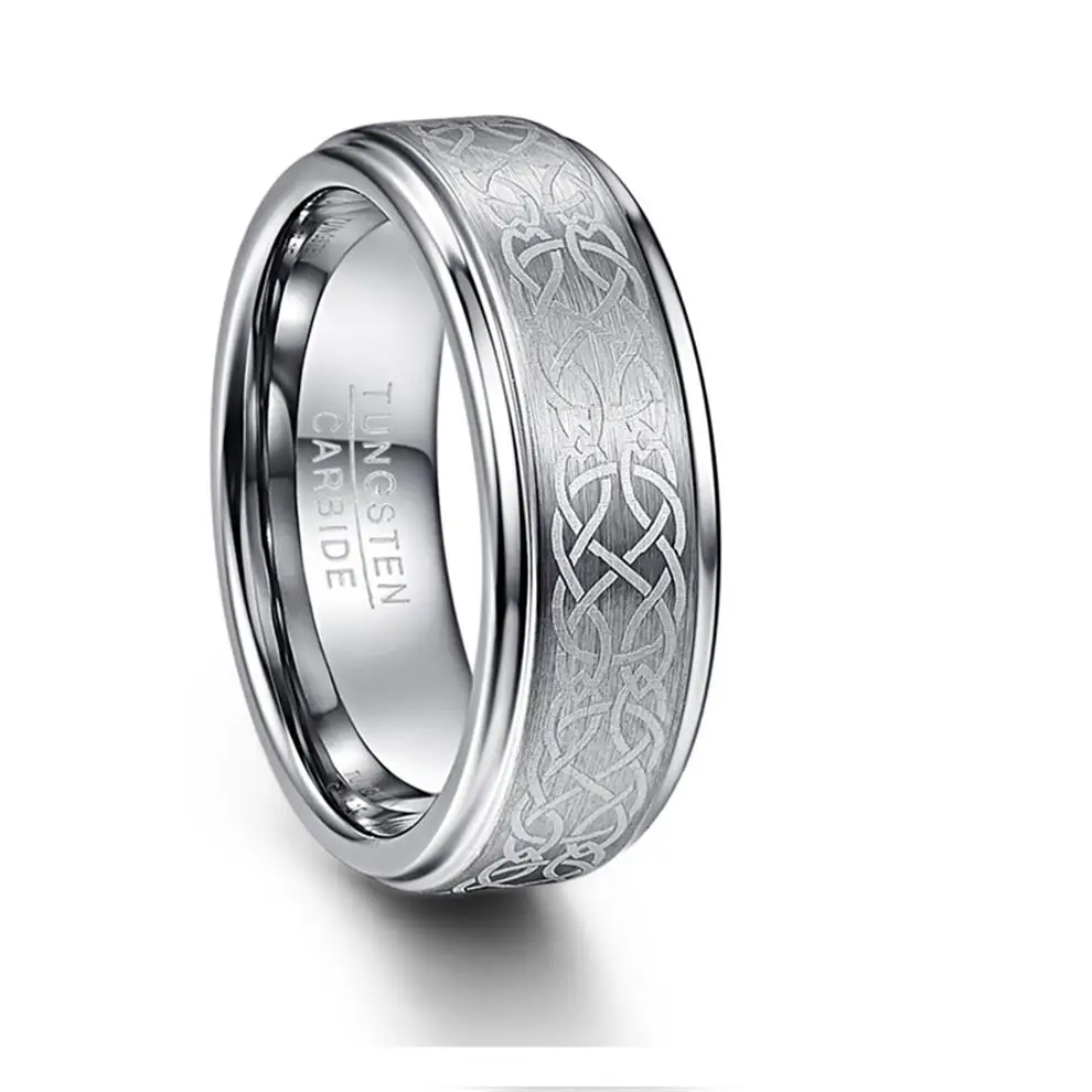 ring Laser Celtic Knot men band Brushed  finish Tungsten Carbide jewelry for men ring