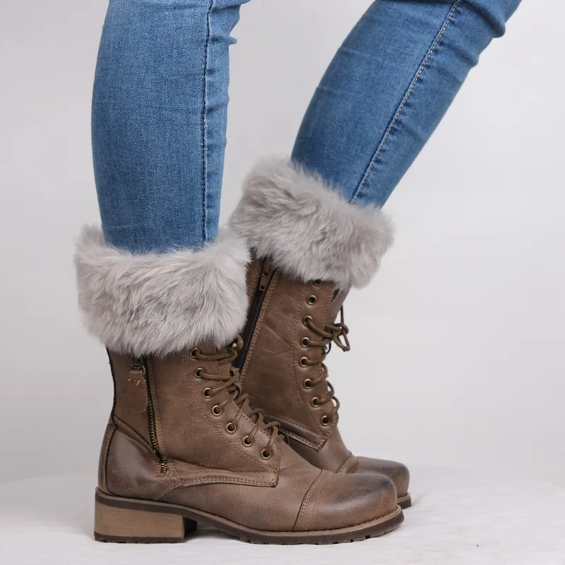Fashion Women Winter Fur Leg Warmers Faux Fur Knitting Boot Cuffs