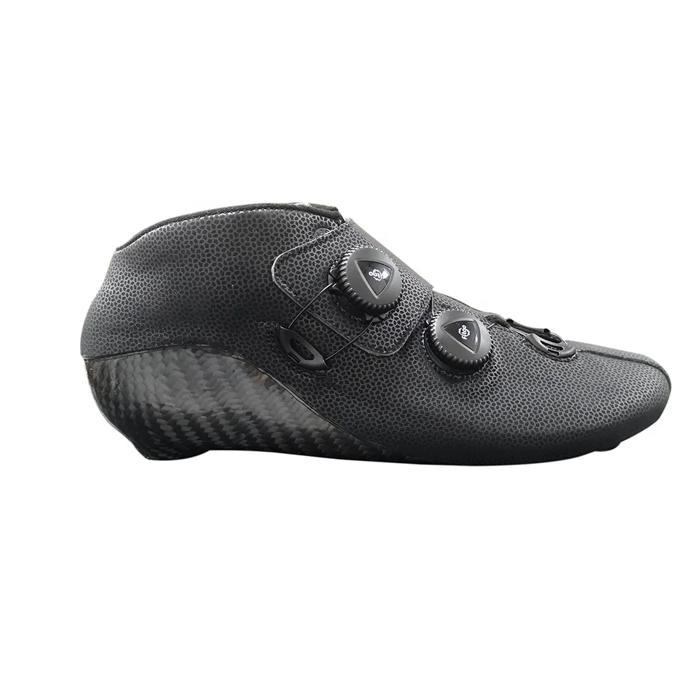 Newly BOA system full 6K carbon fiber inline professional black patent leather roller speed skates upper boots