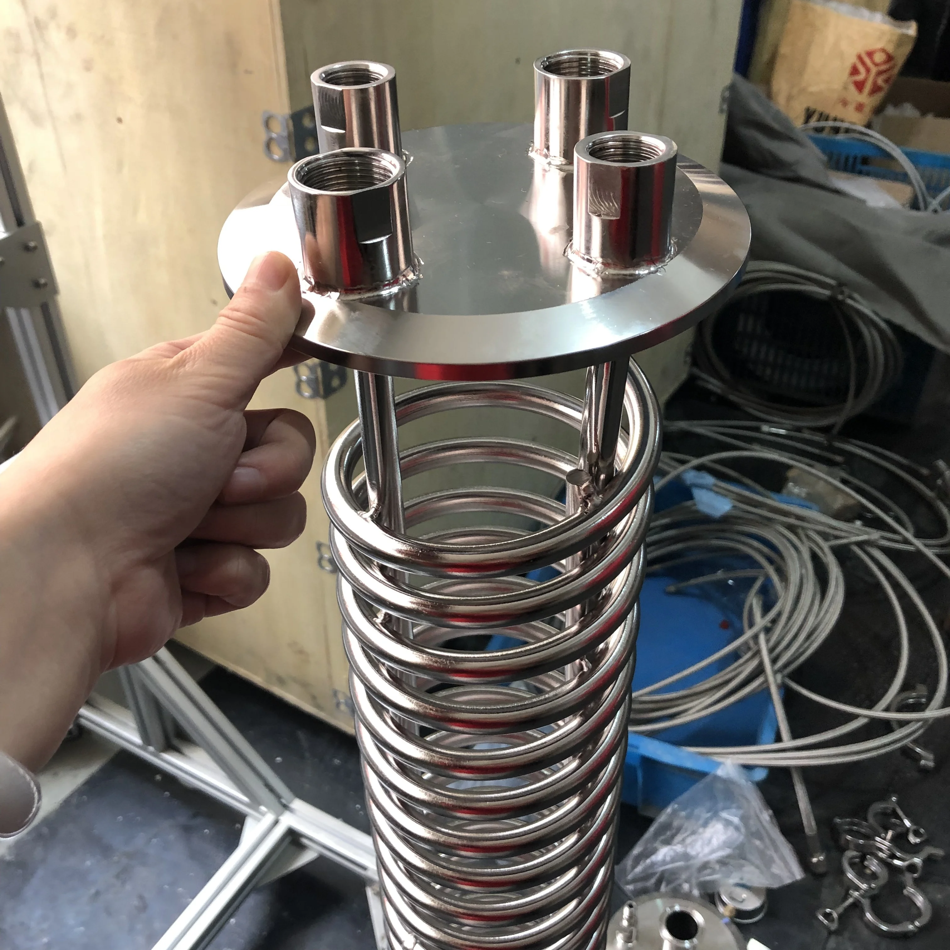 Stainless Steel Tri Clamp Flat End Lid with condensing coil use for falling film