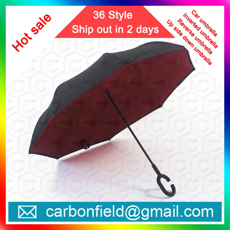 Unique c handle inverted Reflective Strip Safety Car Umbrella - Anti-uv Sun And Rain Inverted Umbrella Yellow style