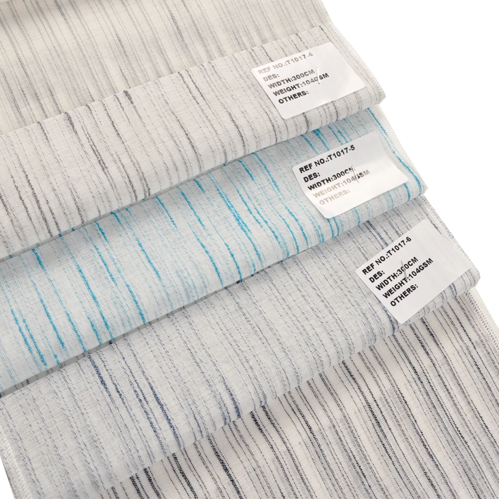 100% polyester new designs stripe style sheer curtain fabrics for living room curtain