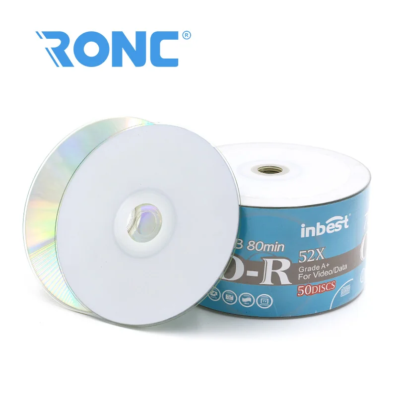 Blank white injekt printable CD-R 52x700MB/CD disc writable 50 shrinkwrap spindle/print blank cd