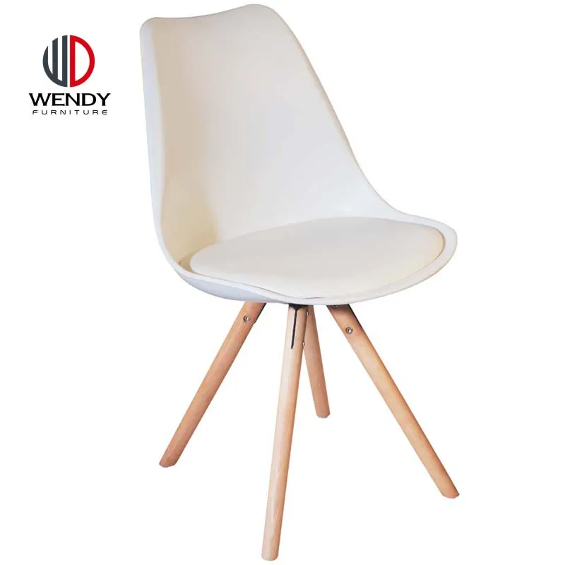 2018 french poland design wholesale plastic chair with cushion and wood legs
