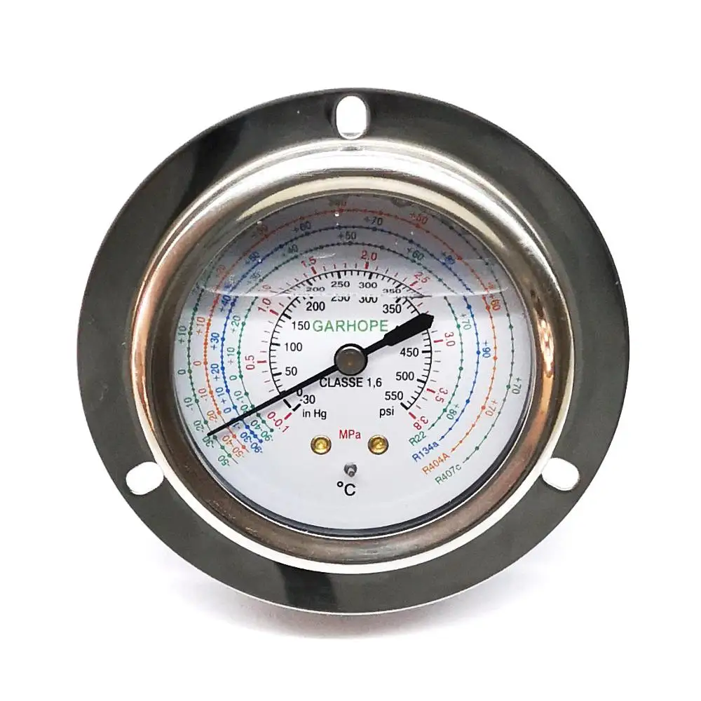 2.5' 3 Holes Front Flange High And Low Manometer Liquid Filled Refrigeration Manifold Gauge R22R134AR404AR407C