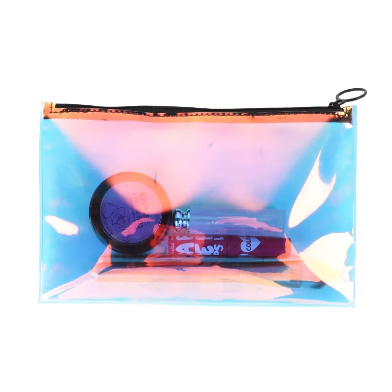 
Custom Logo Travel Zipper Holographic Laser Plastic Gift Pouch Storage Bag Women TPU Makeup bag Ladies Transparent Cosmetic Bag 