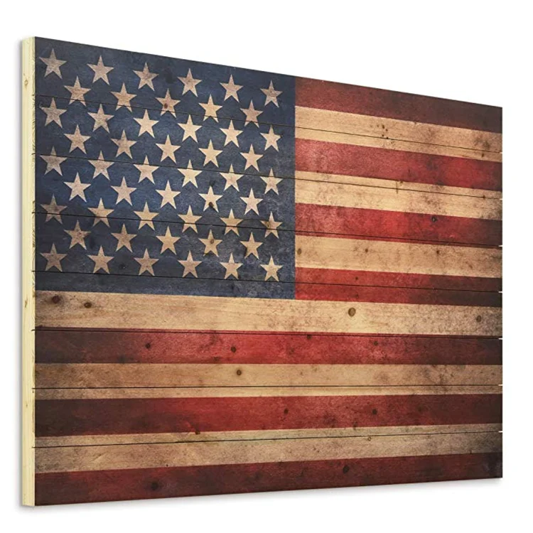 
American Echoes Vintage Wooden United States Flag Wall Art 