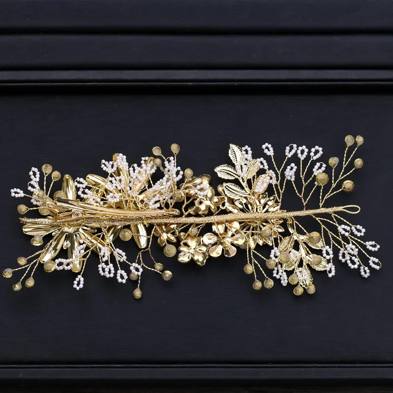 Wedding Bridal Clear Crystal Flower Hair Clip Accessories Gold Beautiful Bridesmaid Head Clip