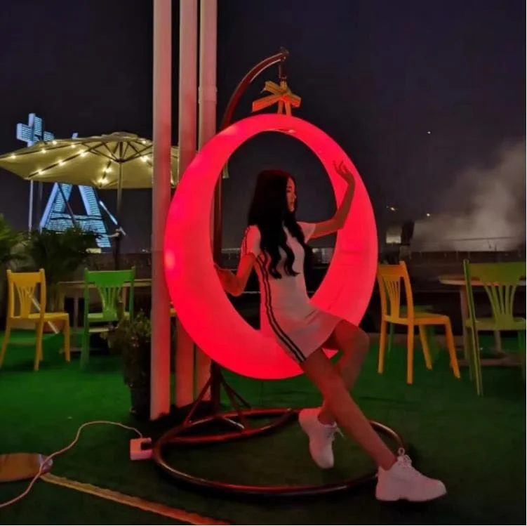 Rotational PE plastic removeable battery pack recharge glow led light outdoor patio swing with rack