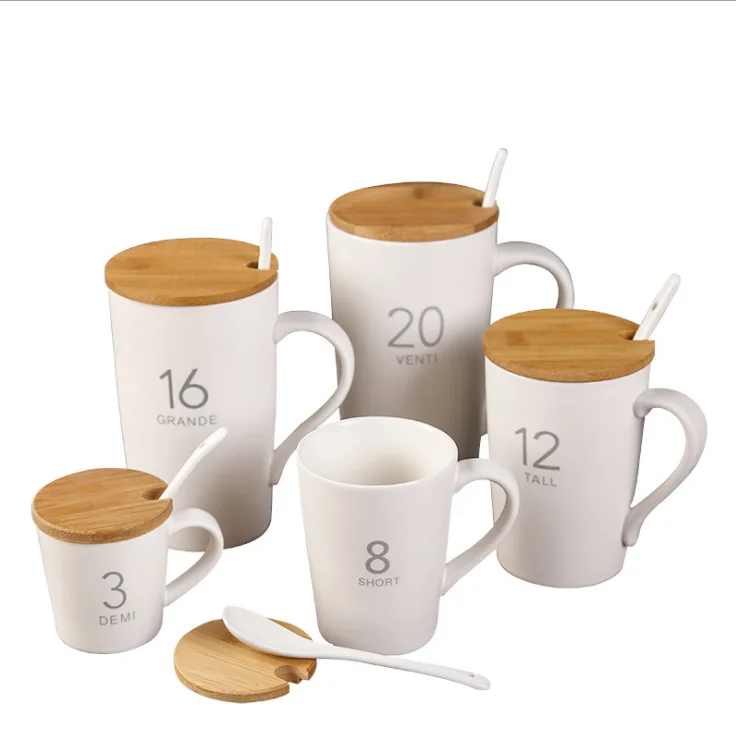 Wholesale Custom Logo Design Ceramic Coffee Mugs with Handle Bamboo Lid Drinks Cups gift box set