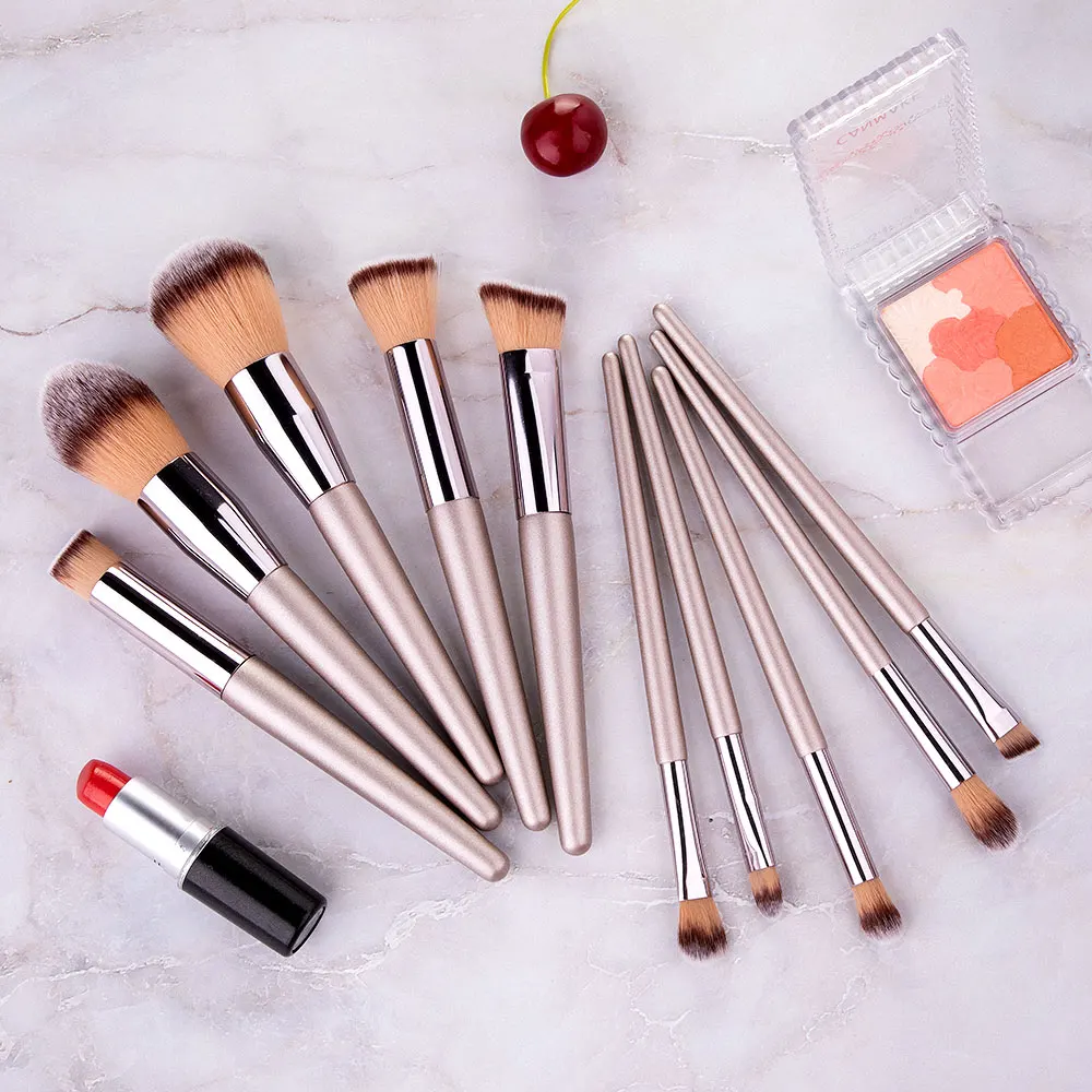 
Professional 10pcs Makeup Brushes Private Label Kit Vegan Champagne Beauty Makeup Brush Set 