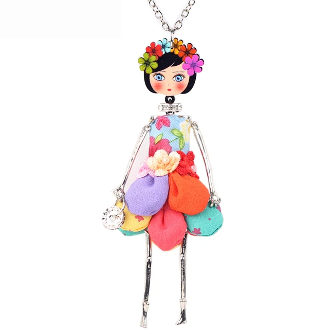 Japanese Style Cute Doll Pendant Necklace Lovey Skirt Doll Necklace Sweater Chain Necklace with Kawaii Doll