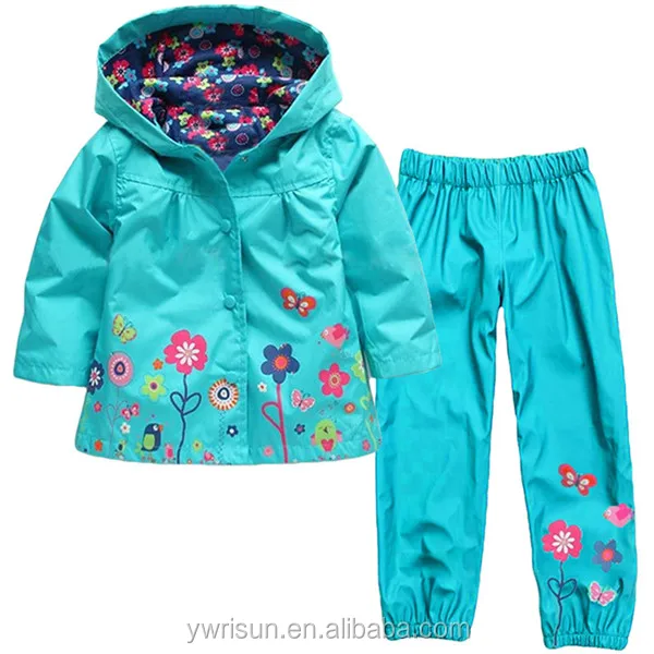 2017 Best selling Children Warm Rain suit Raincoat Set Rainbow Color Cartoon Kids Raincoat With Pants