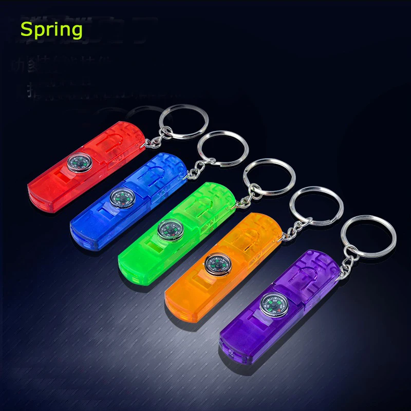 Multifunction turbo sound whistle led light keychain with compass whistle keyring