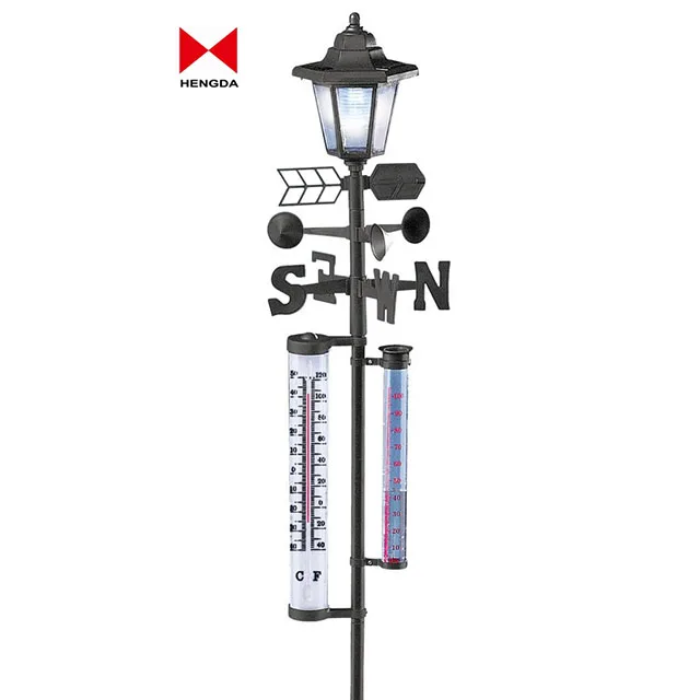 Eco-friendly  Rain Gauge Large Tube Thermometer Wind directional Solar Light Weather Station vane