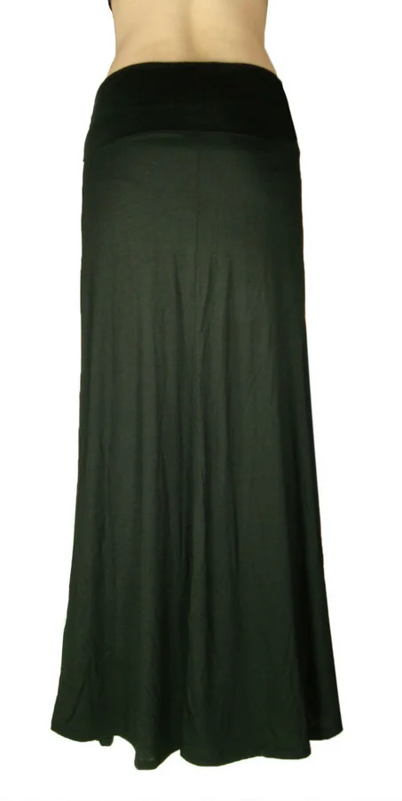 Women Solid Long Maxi Skirts Waist Foldover Full Length Lightweight Rayon Spandex