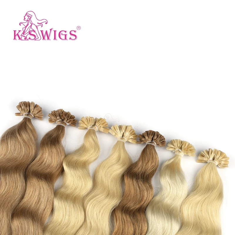 
K.S WIGS Human Hair U Tip Extens 20 Inch Light Color U Tip Hair Keratin Extens Hair With Color Nail U Tip 