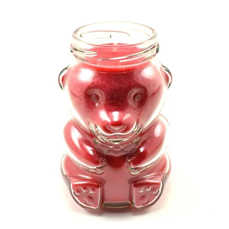 LLG hot sale soy candle container 250ml cute teddy bear packaging 8oz honey jam airtight glass food jar with metal lug caps