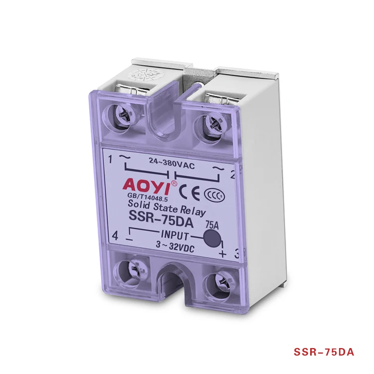 AOYI SSR Series Single Phase Solid State Relay SSR-75DA DC to AC with LED light