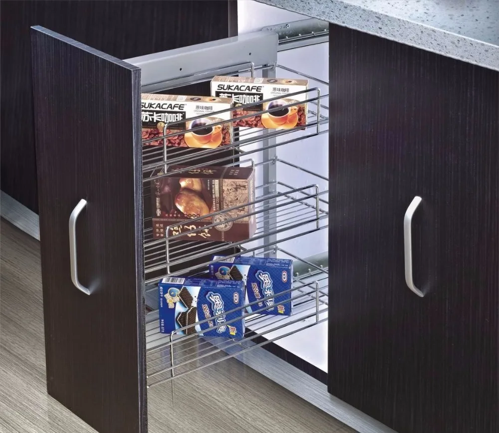 
Metal Kitchen Cabinet sale -Pull Out Drawer Multi-functional 2 tier mesh Wire sliding cabinet Basket 