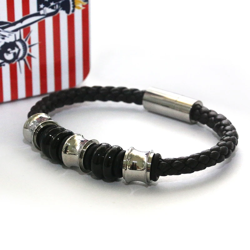 
Factory supply superior quality cool hand custom engrave leather rope charm bracelet new arrival luxury bracelet for man 