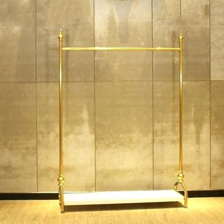 Boutique Fashion Shop Supplies Stainless Steel Hanger Frame Floor Display Stand Clothes Brass Display Rack