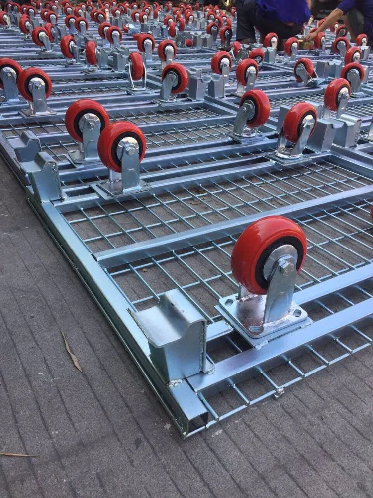 Collapsible Stackable Wire Mesh Containers with rolling wheels,Steel Wire Mesh Container with Caster