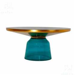 Luxury Living Room Furniture Gold Brass Black Temper Glass Top Bell Side Coffee Table