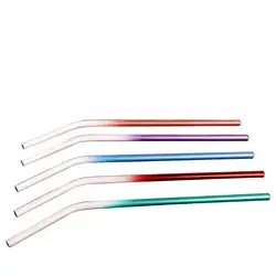 Eco-Friendly Reusable Color Change Food Grade Stainless Steel Metal bent staight Long Drinking Straws set With Cleaning Brushes