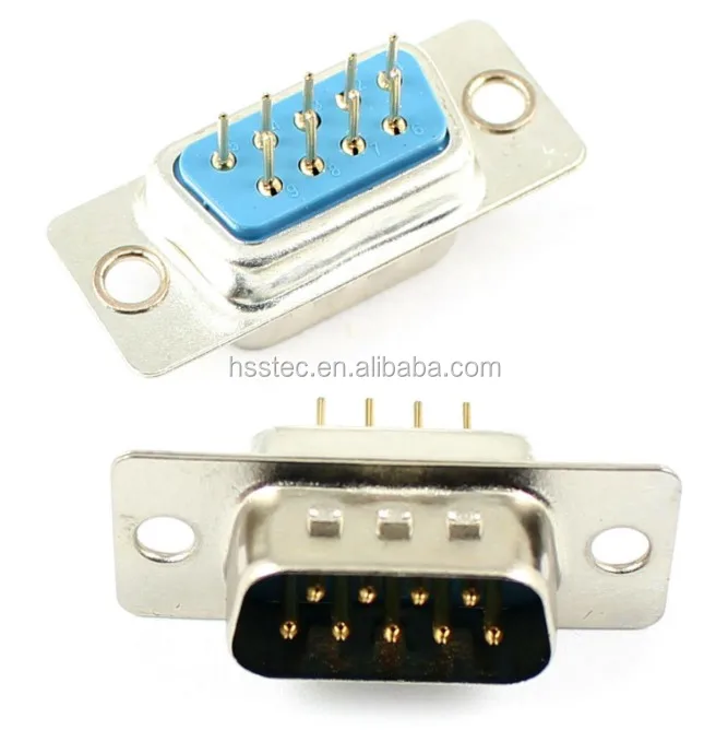 D-SUB 9 Pin Male Straight Round Pin DIP PCB Connector DB9M 2 Row DB9 DP9 180 degree