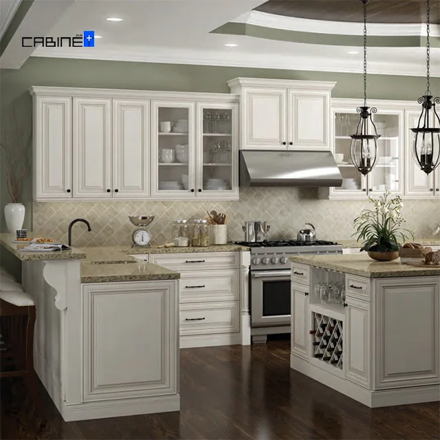 
Face framed solid wood kitchen cabinet RTA flat packed traditional style - Charleston Antique White 