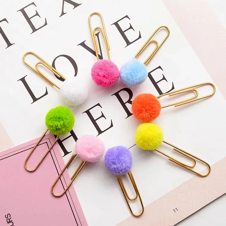 Pom Pom Paper Clips, Handmade Pompoms Planner Clips Bookmark Page Marker Decorative Paperclip for Notebook Journal Decor